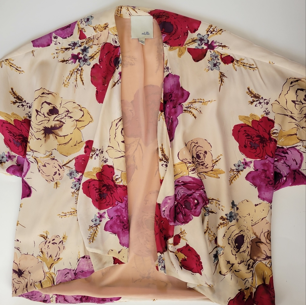 Anthropologie Odille Silk Floral Kimono